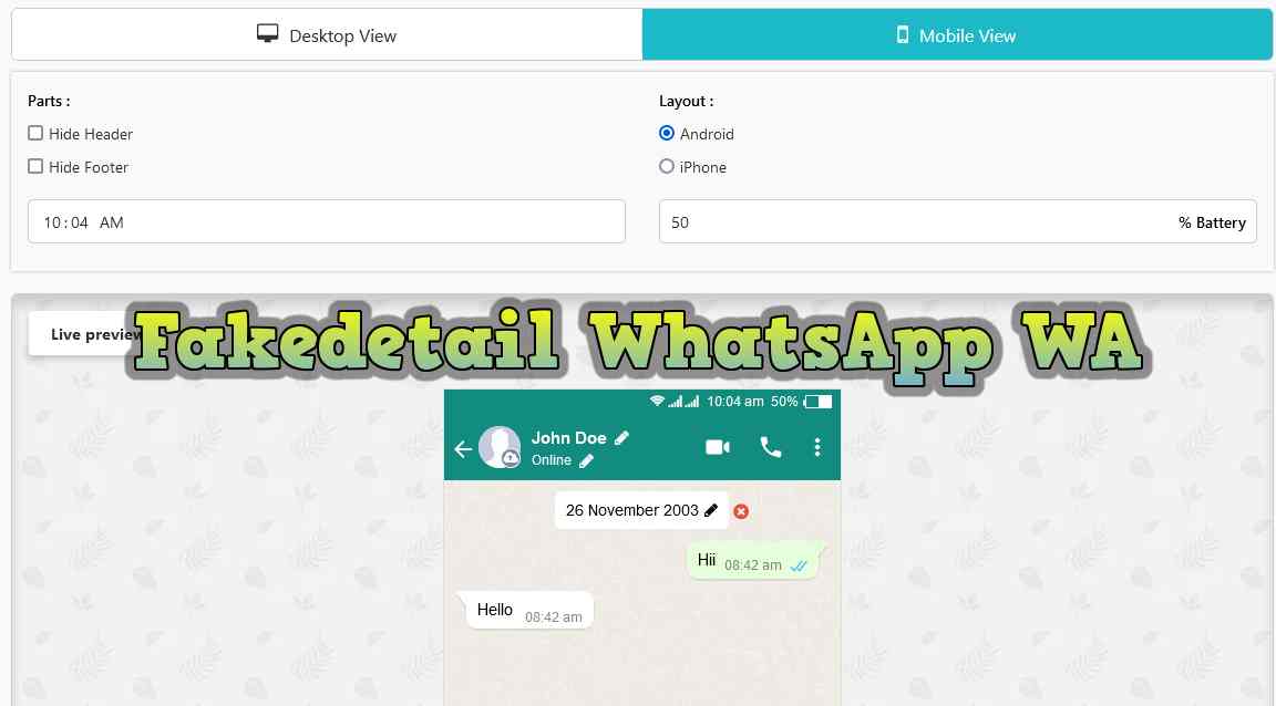 Fakedetail WhatsApp WA Membuat Chat Percakapan Palsu